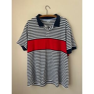 Preppy Lands' End Mens Polo Shirt‎ XL Striped  Fit Red White Blue Casual